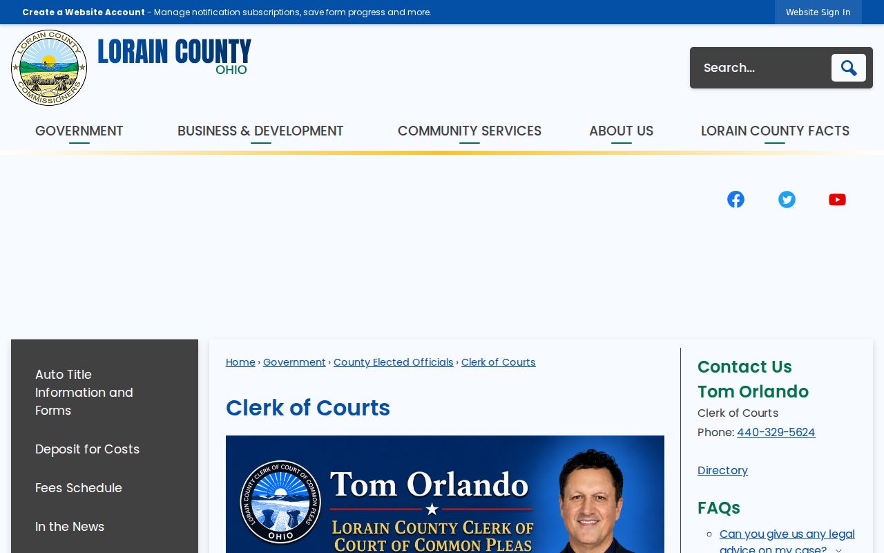 Avon residents directory Lorain County Clerk of Courts page