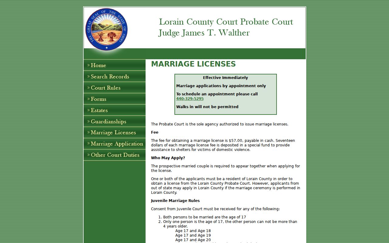 Avon resident lookup screenshot of Lorain County Probate marriage-license information