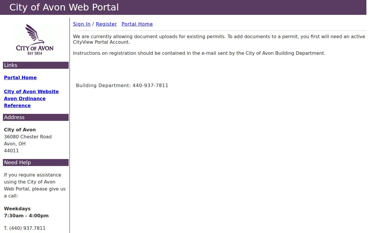 Avon street directory reference showing the CityView Portal