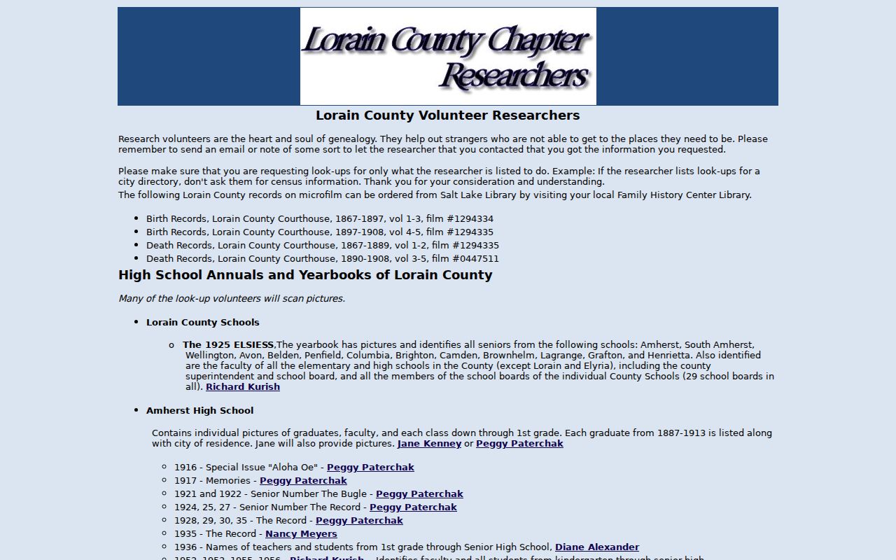 Avon city directory year research on the Lorain County OGS holdings list